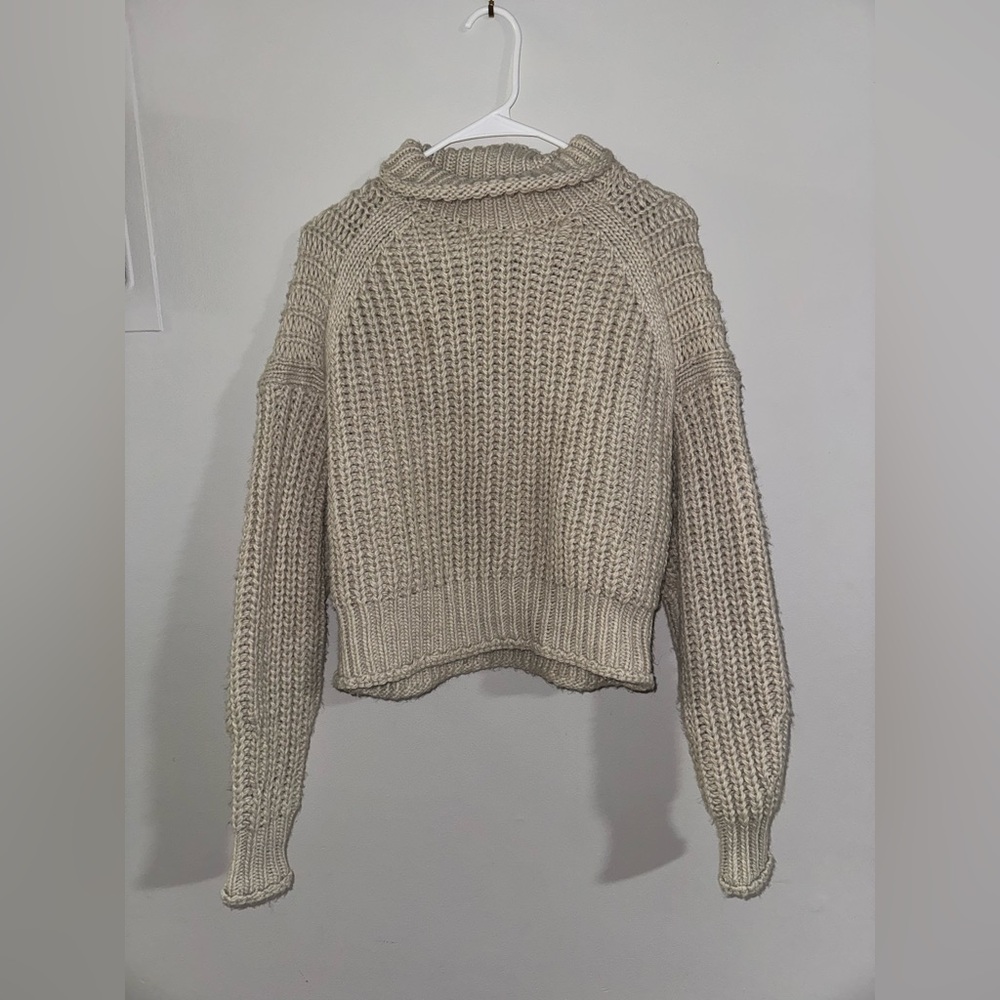 H&M Cream Chunky Knit Sweater Mock Neck Ribbed Cropped Pullover Beige Size S
